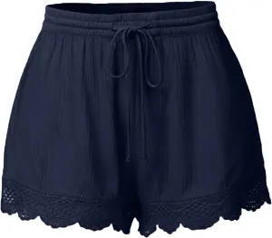Women Casual Shorts Summer Floral Lace Plus Size High Waist Drawstring Dressy Yoga Shorts Soft Trendy Beach Clothes