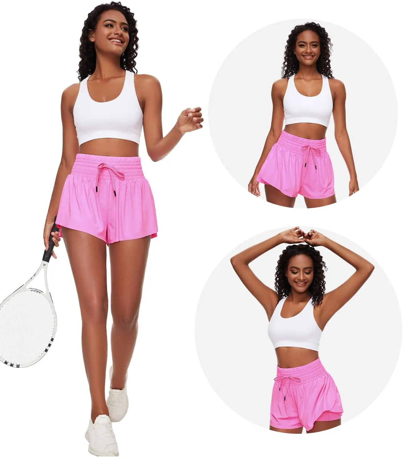 Women Flowy Athletic Shorts,2 in 1 High Waisted Running Shorts with Pocket Yoga Workout Casual Wear Summer