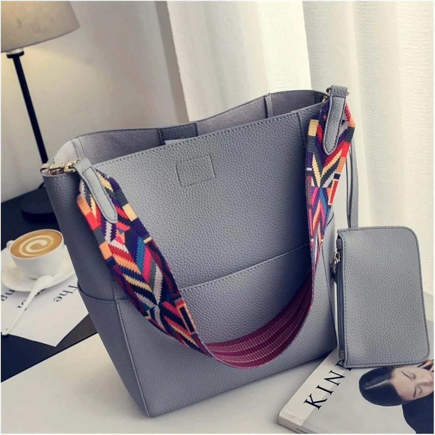 Women Handbag And Purse Large Capacity Colorful Strap Shoulder Bag Leather Bucket Crossbody Bags For Women Totes