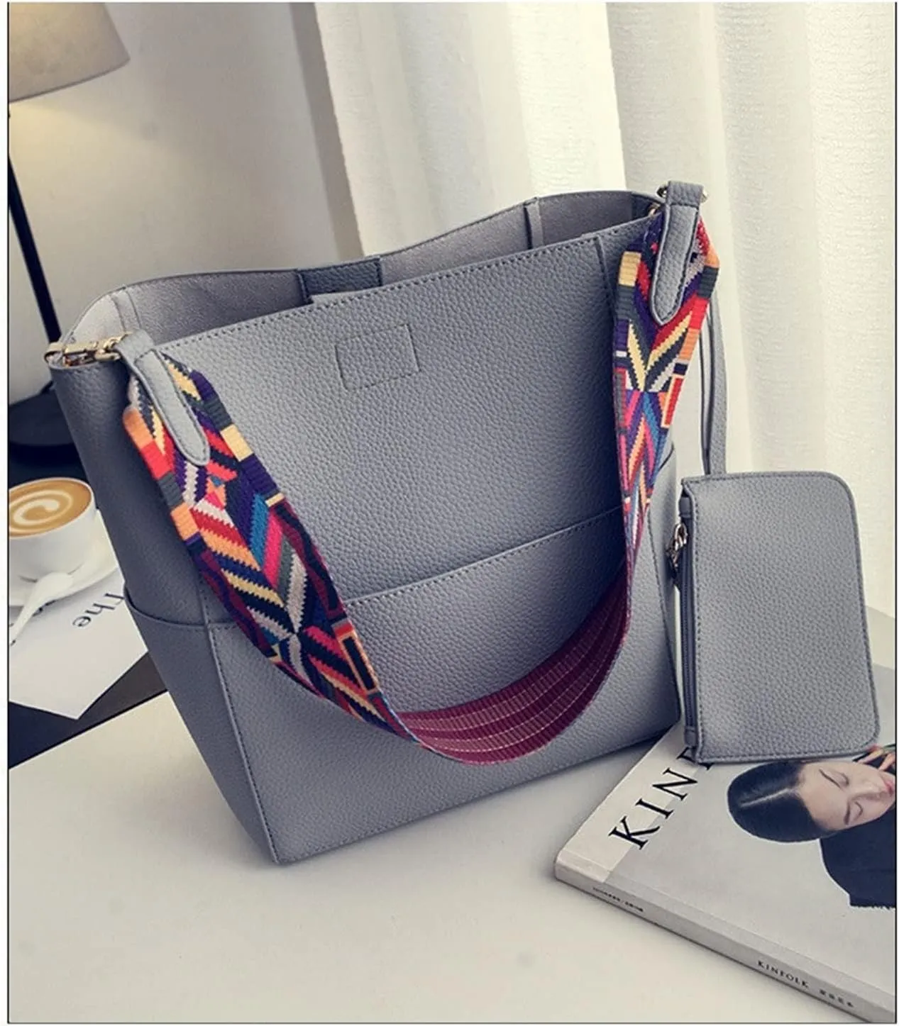 Women Handbag And Purse Large Capacity Colorful Strap Shoulder Bag Leather Bucket Crossbody Bags For Women Totes