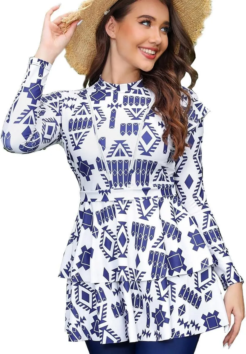 Women Modest Muslim Swimwear Sport Long Sleeves Swimsuit 3pcs Burkini Bra Pad