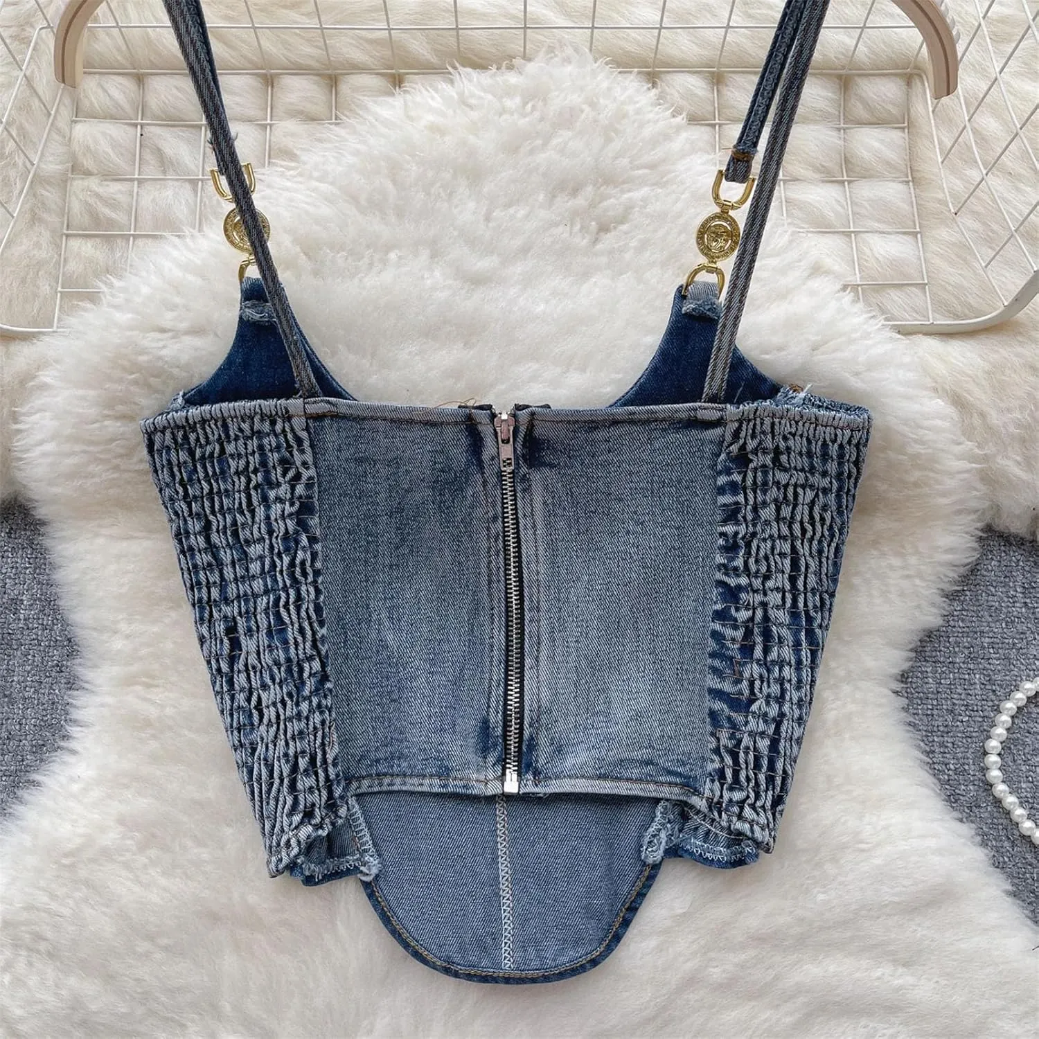 Women Spaghetti Strap Denim Camisole Summer Slip Camis Slim Sexy Sleeveless Tank Tops