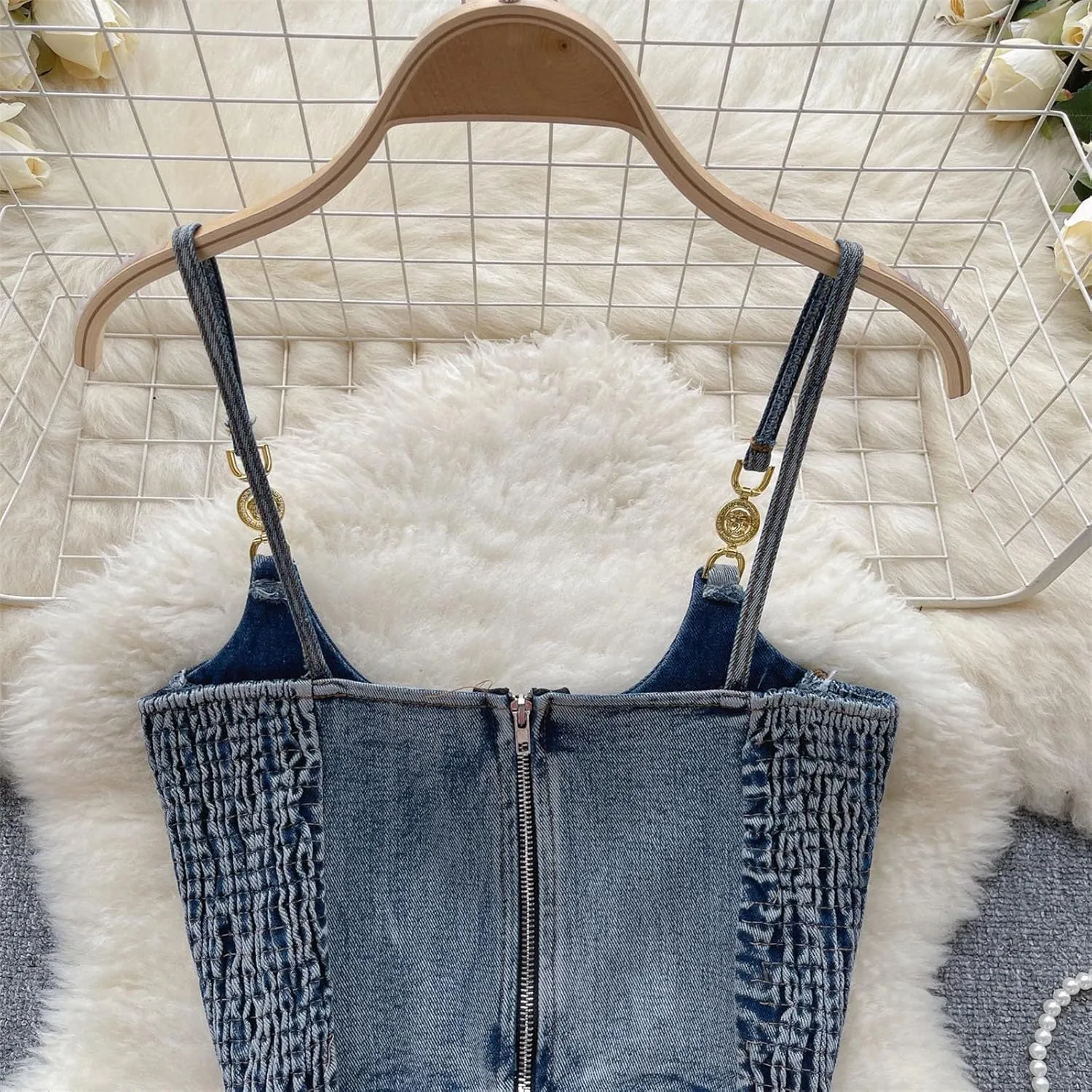 Women Spaghetti Strap Denim Camisole Summer Slip Camis Slim Sexy Sleeveless Tank Tops