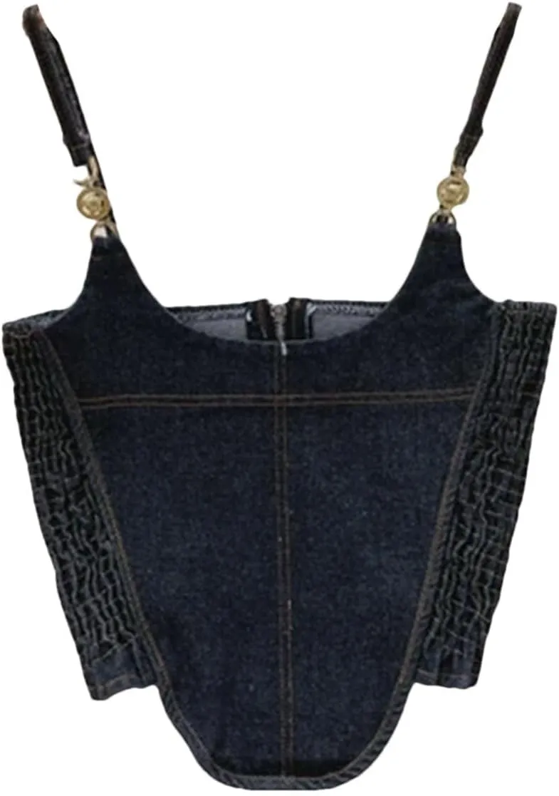 Women Spaghetti Strap Denim Camisole Summer Slip Camis Slim Sexy Sleeveless Tank Tops