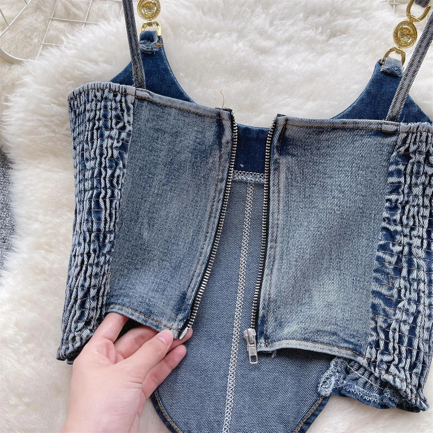Women Spaghetti Strap Denim Camisole Summer Slip Camis Slim Sexy Sleeveless Tank Tops