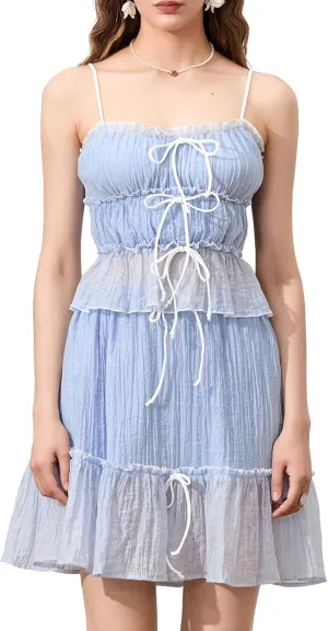 Women Y2k 2 Piece Outfits Ruched Ruffle Front Tie-Up Camisoles and Maxi Skirt Set Tank Top Beachwear