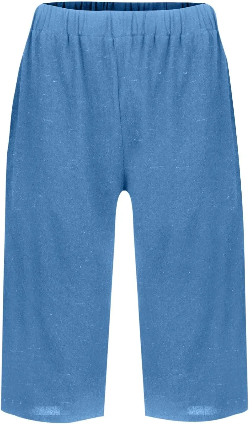 Women's Bermuda Shorts Lightweight Casual Cotton Linen Trouser Short Wide Leg 2025 Summer Beach Pants with Pockets
