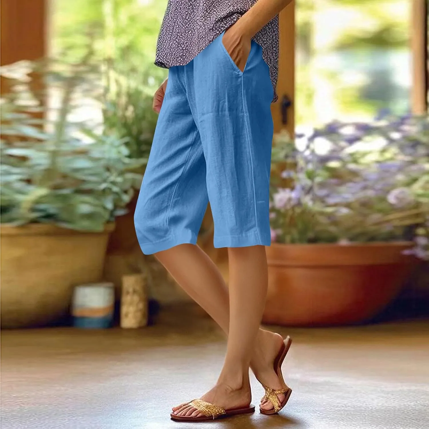 Women's Bermuda Shorts Lightweight Casual Cotton Linen Trouser Short Wide Leg 2025 Summer Beach Pants with Pockets