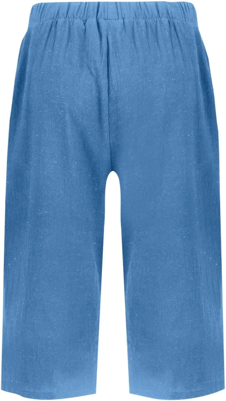 Women's Bermuda Shorts Lightweight Casual Cotton Linen Trouser Short Wide Leg 2025 Summer Beach Pants with Pockets