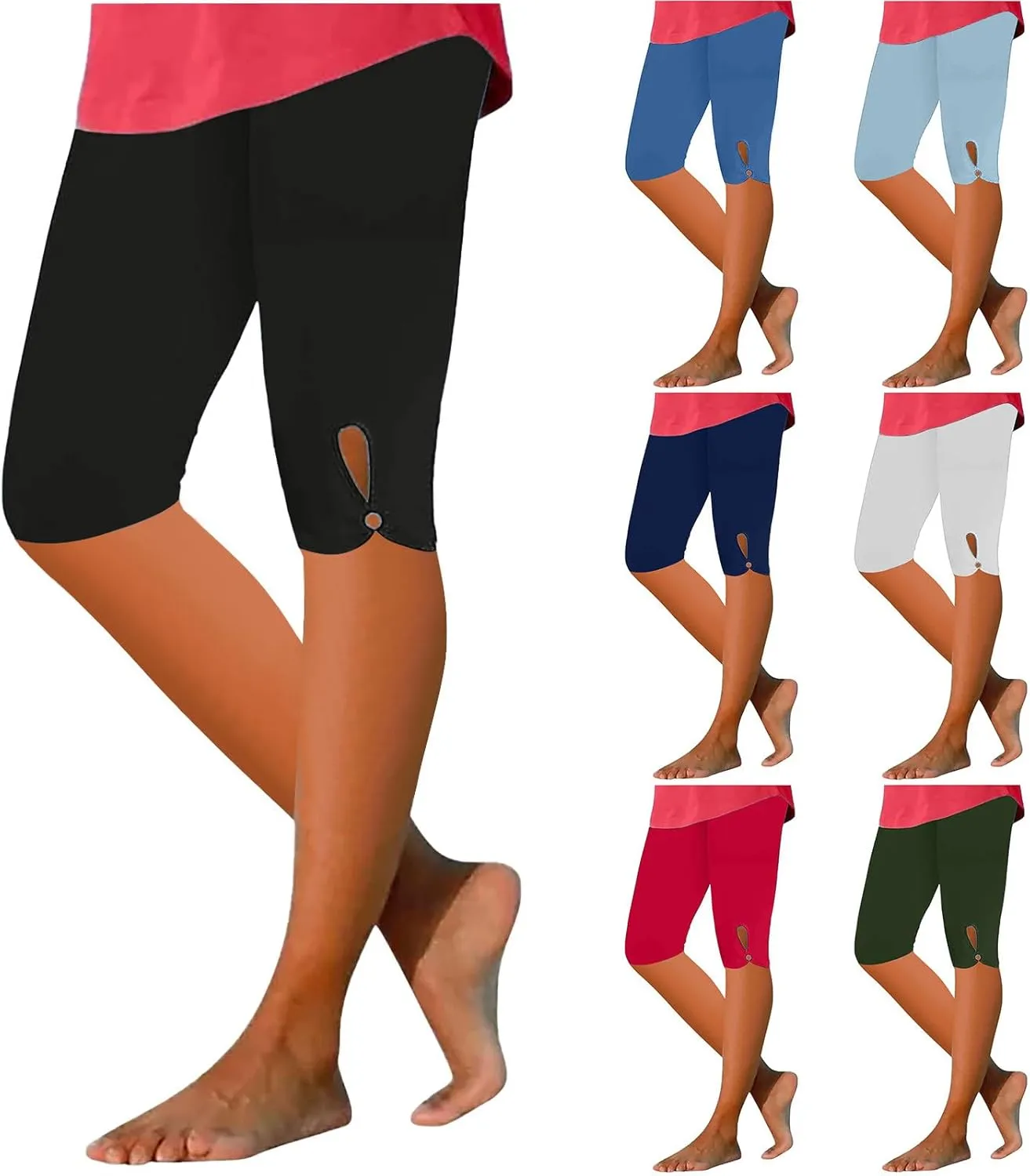 Womens Capris for Summer Tummy Control Cropped High Waist Yoga Bottoms Stretchy Leggings Workout Compression Pants