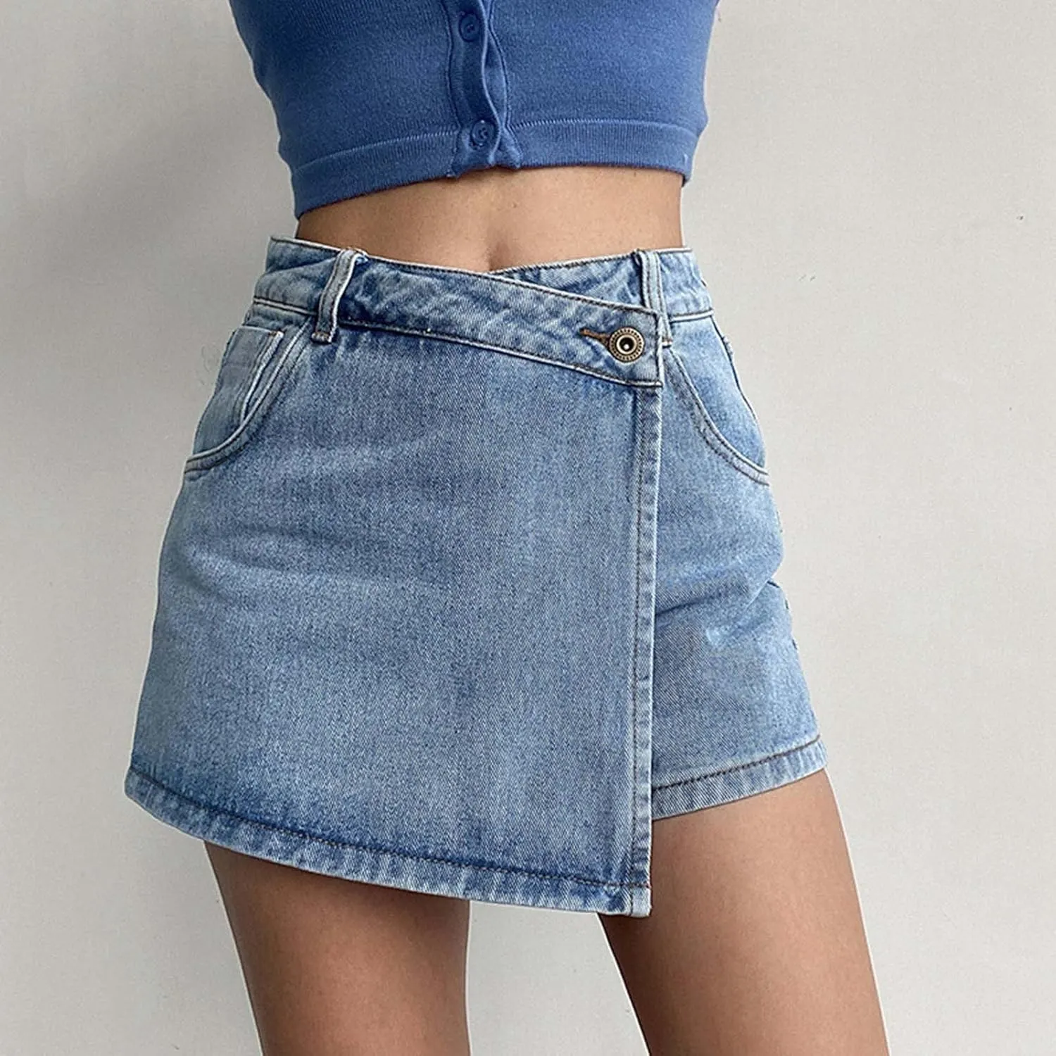 Women's Casual Shorts A Line Denim Shorts Wash Chic Slimming Skort Denim Skort Jean Skirt Summer Outfits 2024