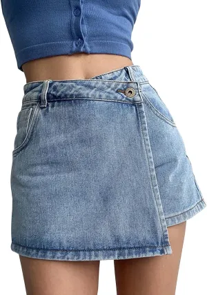 Women's Casual Shorts A Line Denim Shorts Wash Chic Slimming Skort Denim Skort Jean Skirt Summer Outfits 2024
