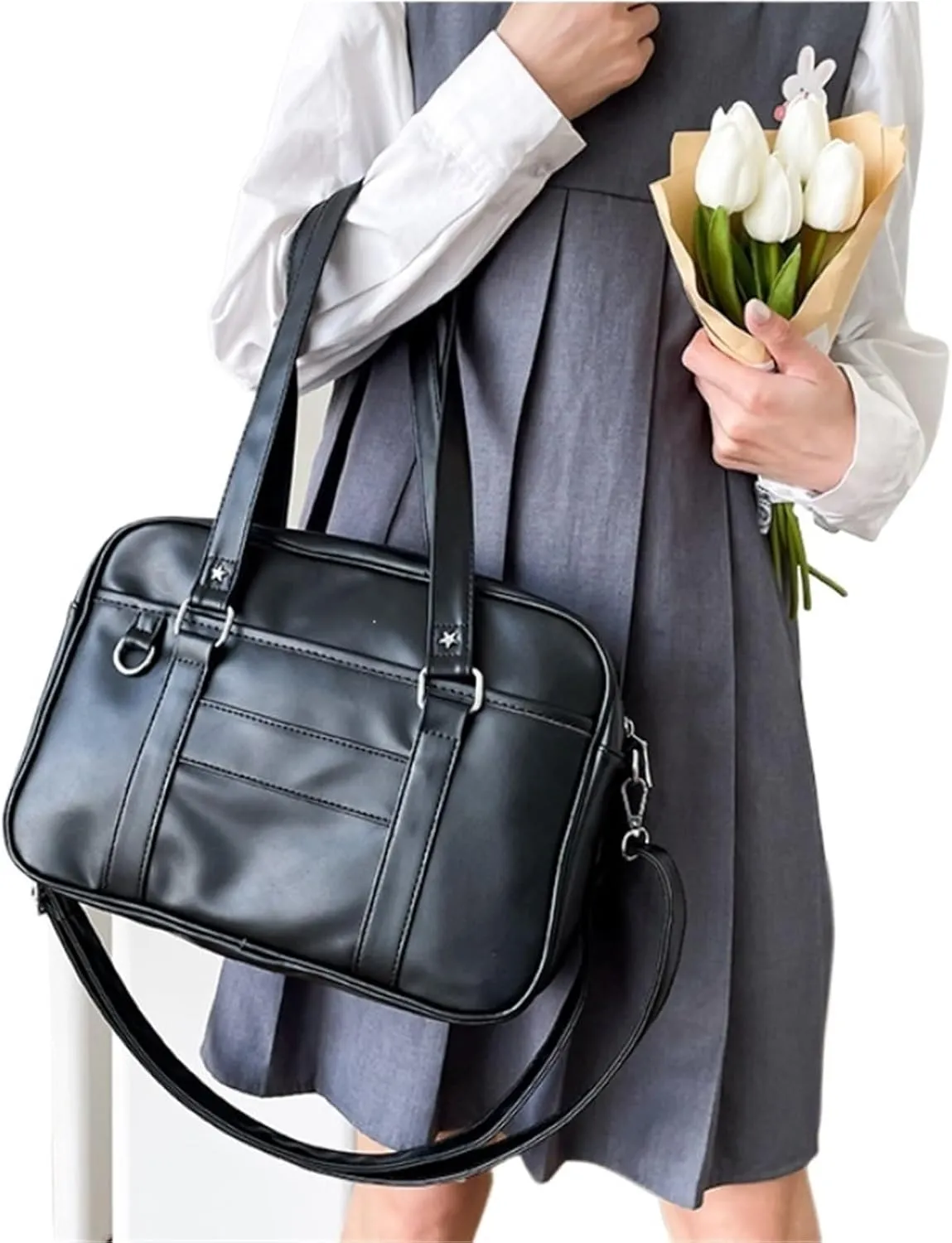 Women's PU Leather Shoulder Bag  Simple Crossbody Bag For High School Students, Itabag Style(Black)