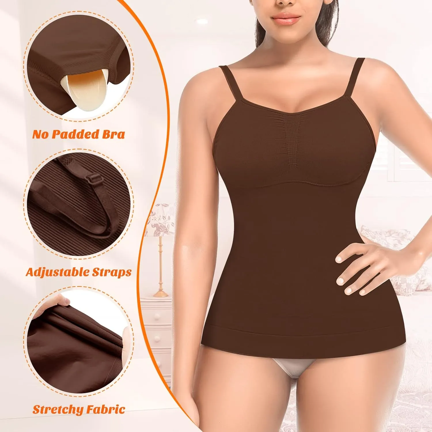 Womens Shapewear Tank Tops with Built in Bra Tummy Control Cami Shaper Compression Shaping Tops