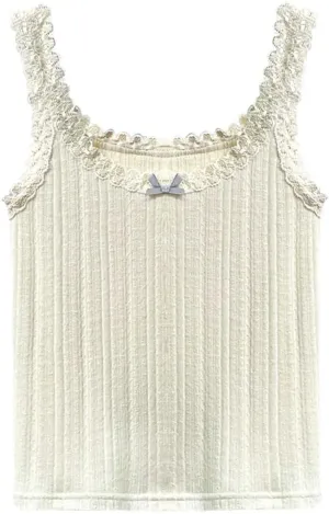 Women's Sweet Bow Lace Camisole Off-Shoudler Sleeveless Slim Short Suspender Tops