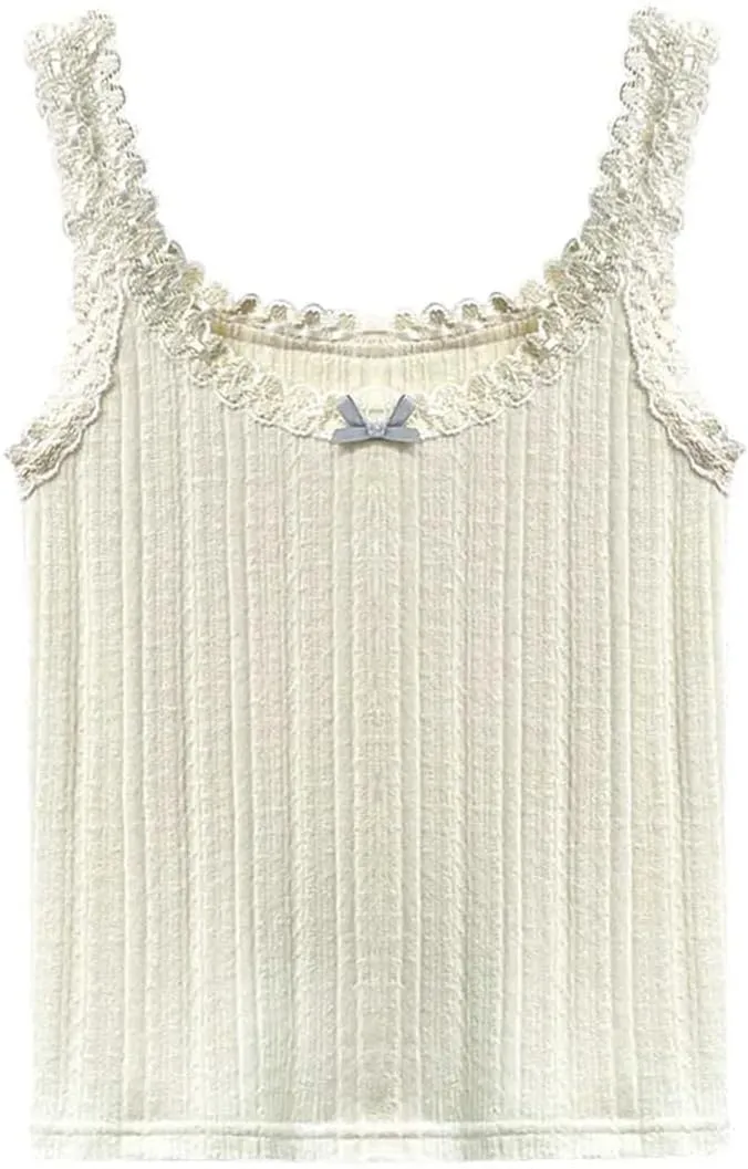 Women's Sweet Bow Lace Camisole Off-Shoudler Sleeveless Slim Short Suspender Tops