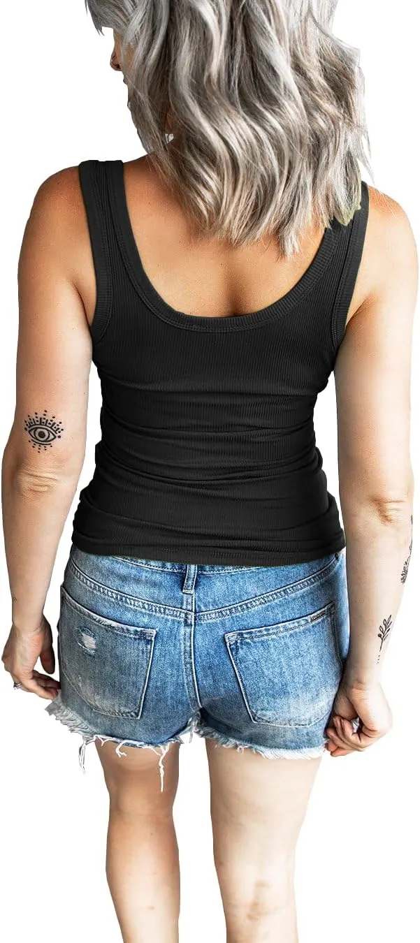 Women's Tank Tops Summer Casual Sleeveless Ribbed Button Down T Shirts Slim Fit Basic Henley Tops