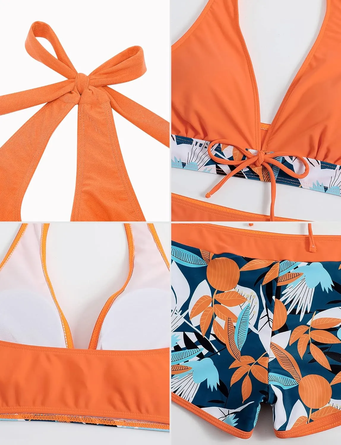 Women's Two Piece Halter Swimsuit V Neck Push Up Bikini Set Swimwear with Boyshorts Swimwear for Swimming Pool