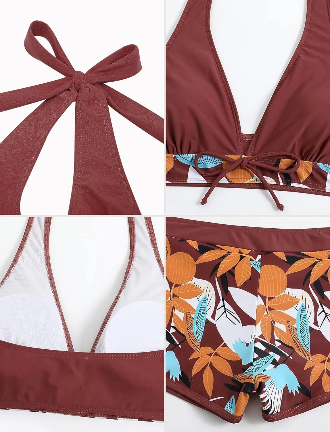 Women's Two Piece Halter Swimsuit V Neck Push Up Bikini Set Swimwear with Boyshorts Swimwear for Swimming Pool