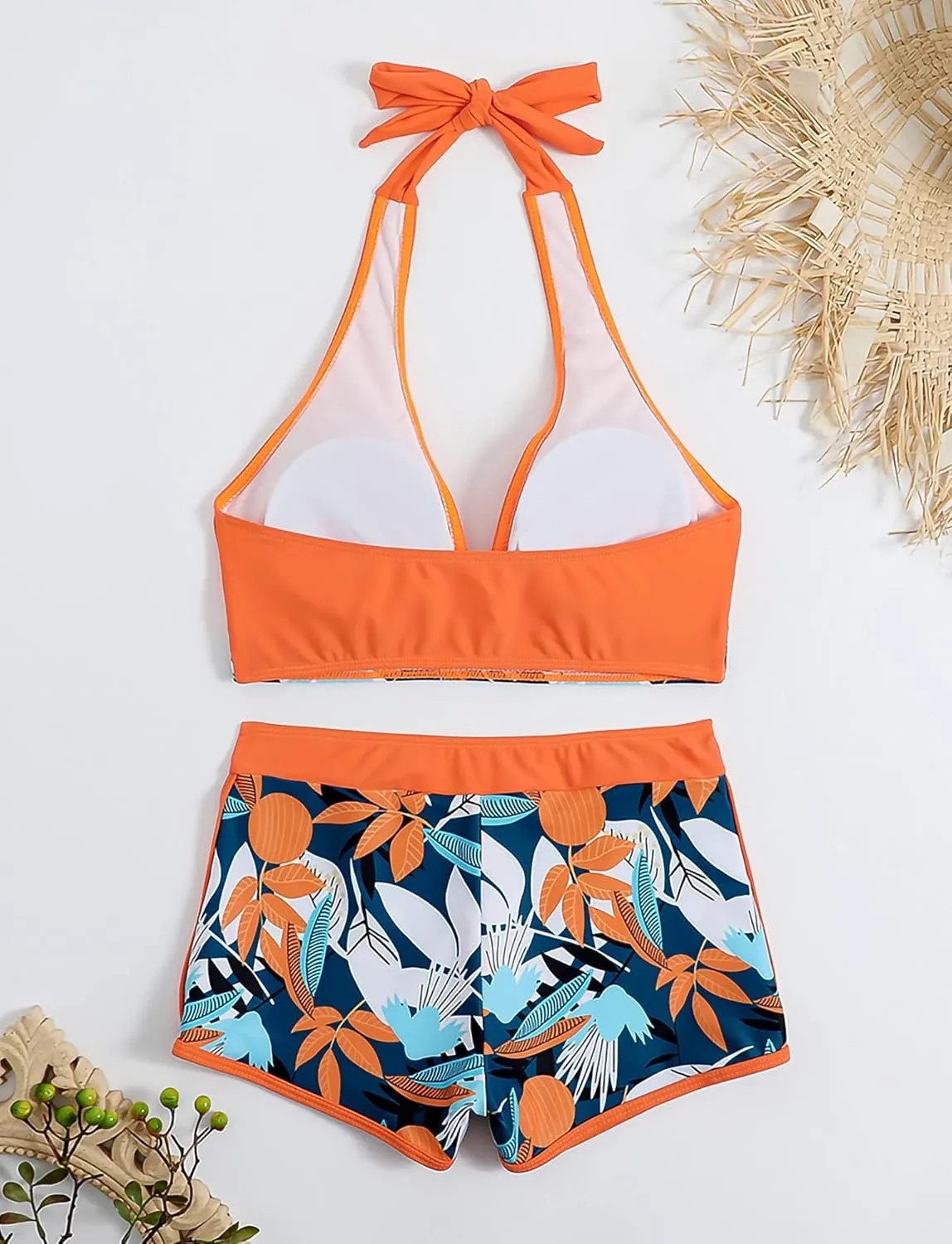 Women's Two Piece Halter Swimsuit V Neck Push Up Bikini Set Swimwear with Boyshorts Swimwear for Swimming Pool
