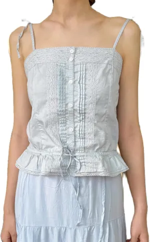 Womens Y2k Lace Trim Tank Top Boho Tie Front Camisole Sleeveless Slim Fitted Cami Going Out Shirts