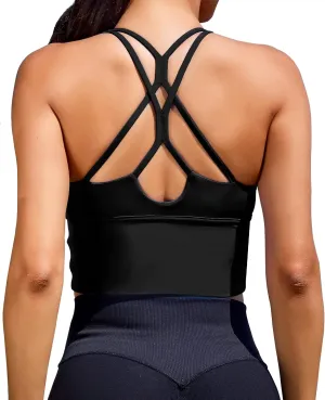 XUNYU Sports Bras for Women High Support Longline Workout Tank Tops Built in Bra Padded Strappy Yoga Crop Top Cross Gym