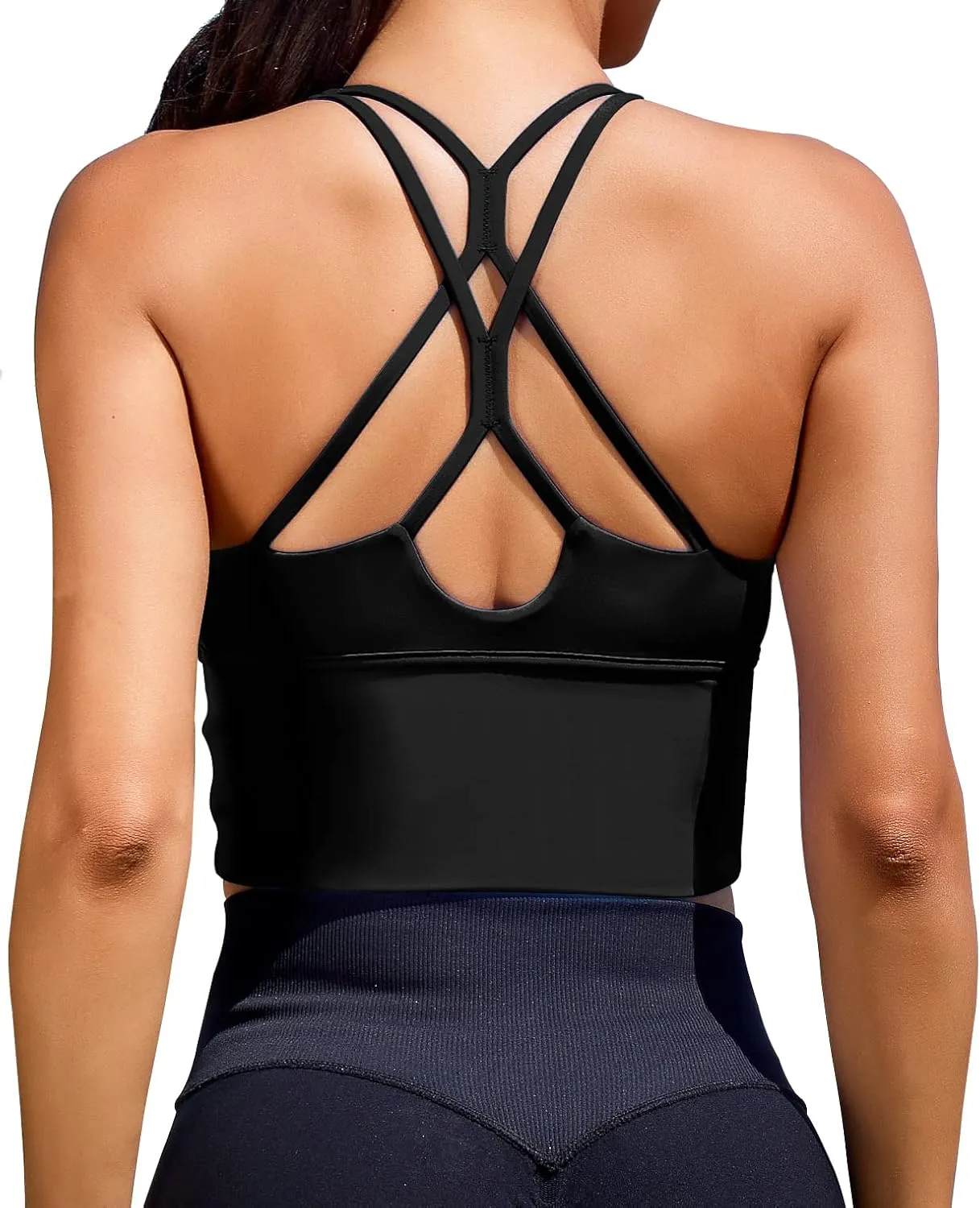 XUNYU Sports Bras for Women High Support Longline Workout Tank Tops Built in Bra Padded Strappy Yoga Crop Top Cross Gym