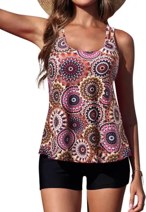 Yonique Womens Two Piece Swimsuits Tankini Top with Boy Shorts Tummy Control Bathing Suits Athletic Swimwear