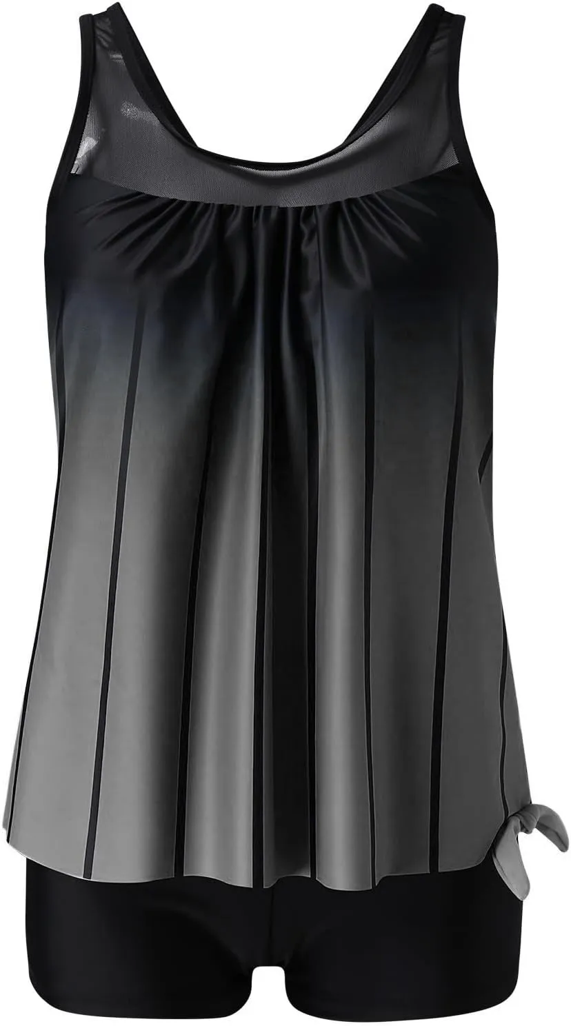 YRAETENM Tankini Swimsuits for Women Two Piece Bathing Suits Blouson Tank Top with Boyshorts Tummy Control Modest Swimsuits
