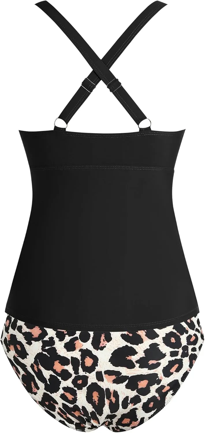 ZAFUL 2025 Swim Suits for Women Tankini Tummy Control Swimsuits Bathing Suit Two Piece Swimsuit Split Neck Bathing Suits