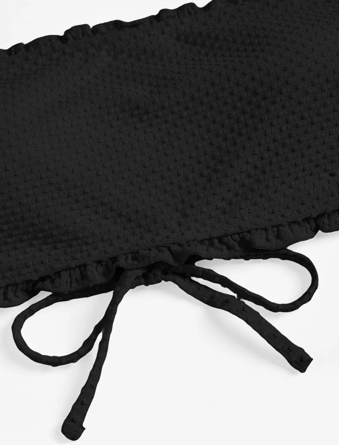 ZAFUL Women Strapless Bandeau Bikini Shell 2 Piece Swimwear Cheeky Solid Lace up Pom Bathing Suits