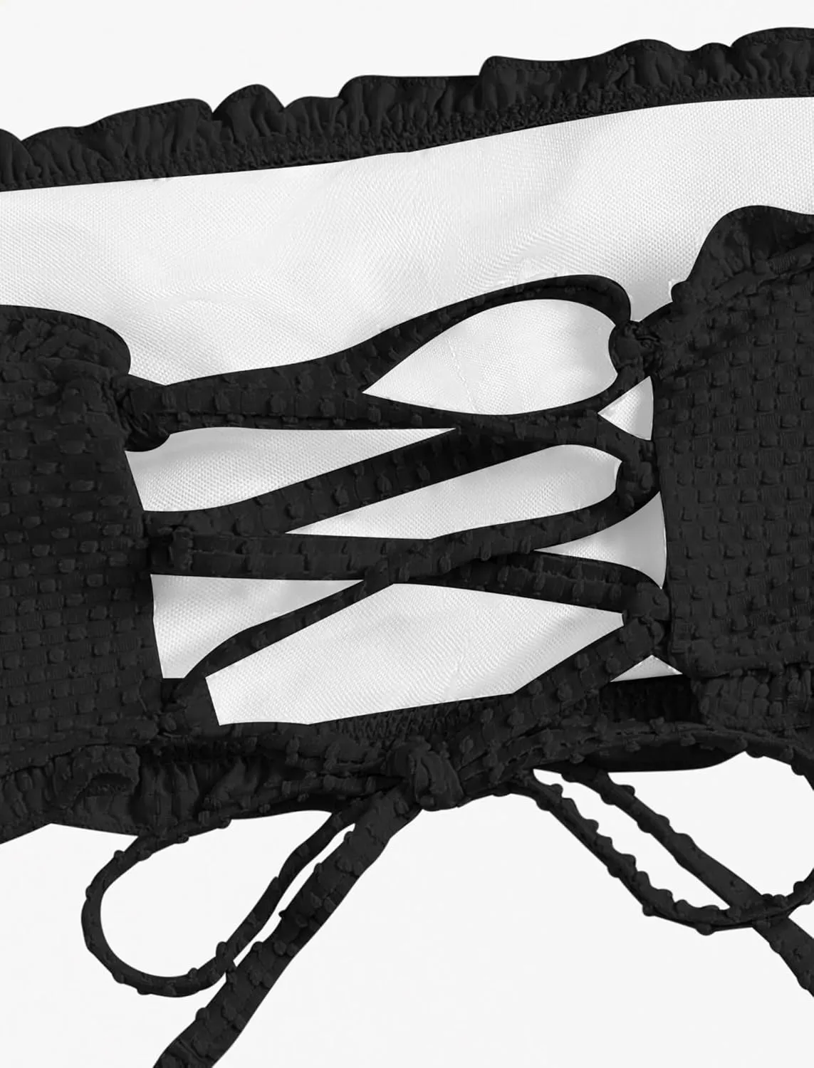 ZAFUL Women Strapless Bandeau Bikini Shell 2 Piece Swimwear Cheeky Solid Lace up Pom Bathing Suits