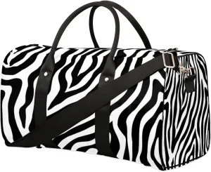Zebra Print Travel Duffel Bag for Women Men, Animal Zebra Print Sport Tote Gym Bag Foldable Weekender Overnight Bag Waterproof Carry On Luggage Bag