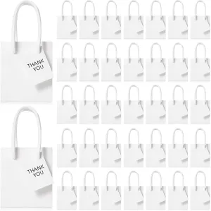 Zhehao 50 Pack Mini Gift Bags Bulk 4 x 2.75 x 4.5 Inches Valentine Paper Bags with Gift Tags Extra Small Paper Container with Handles for Birthday Party Favors Weddings Baby Showers(White)