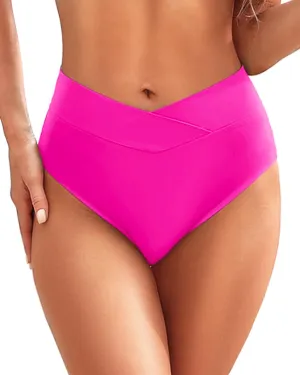 Zmart Womens High Waisted Bikini Bottoms - V Cut Full Coverage Bathing Suit Swimsuit Bottom with Twist Front