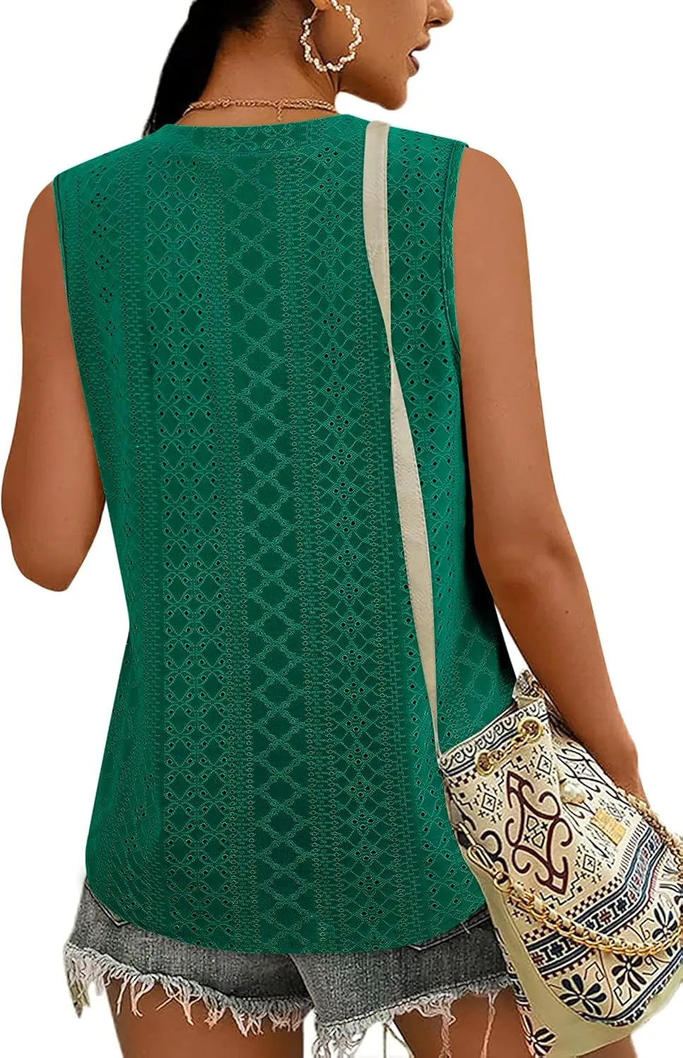 Zwurew Tank Top for Women Loose Fit Sleeveless V Neck Camisole Tops Dressy Casual Eyelet Summer Flowy Cami Shirts Blouse