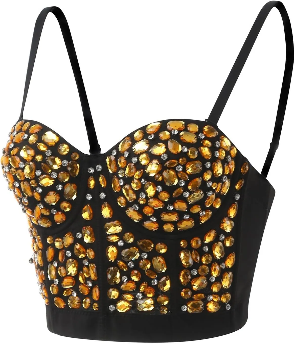 ZYXTIM Women's Rhinestone Diamond Push up Bustier Sexy Sequins Crop Top Fashion Punk Corset Bra Adjustable Strap